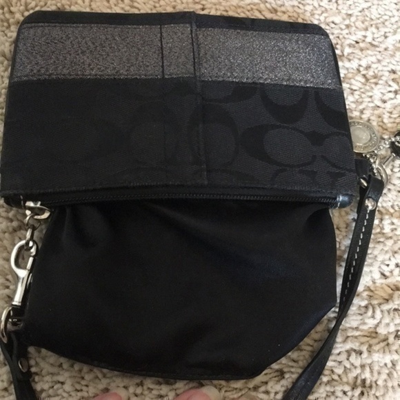 Coach black sparkle signature stripe wristlet